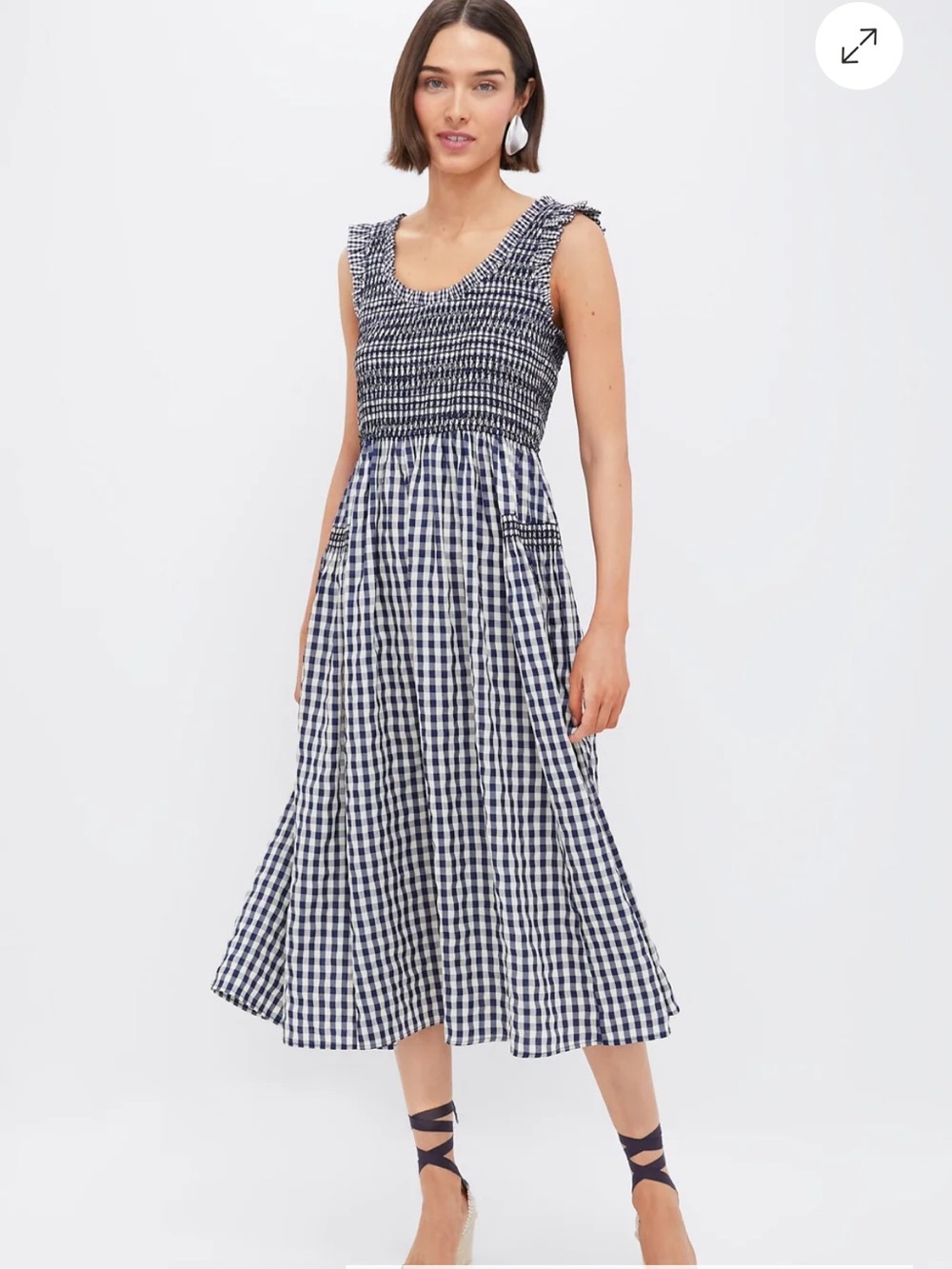 Pomander Place Navy&Cream Abilene Midi Dress NWT Cottagecore Gingham Drop Waist